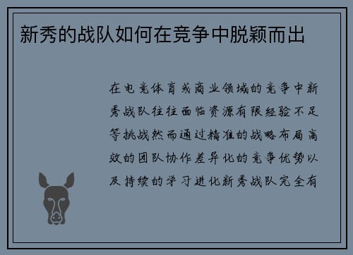 新秀的战队如何在竞争中脱颖而出